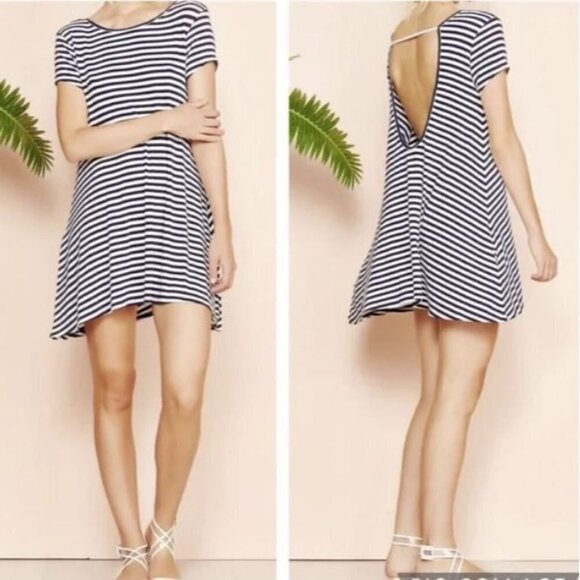 Lovers + Friends Revolve Hiatus Navy White Striped Low Deep Back Jersey Dress Sm - Picture 9 of 9